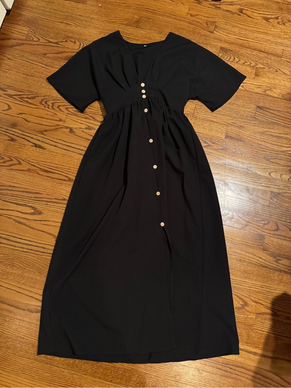 Classic Black Button-Front Midi Dress